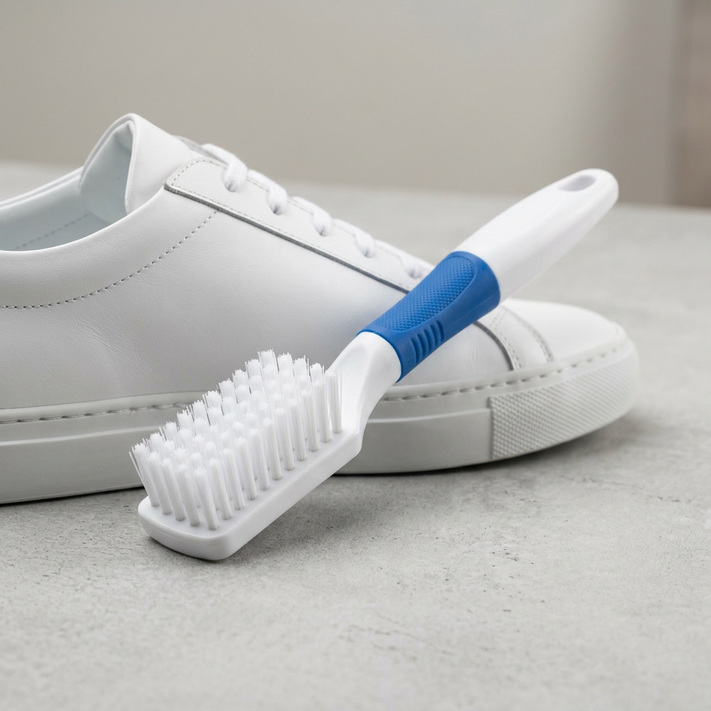 Long handle shoe brush lifestyle scene, AI-generated illustration