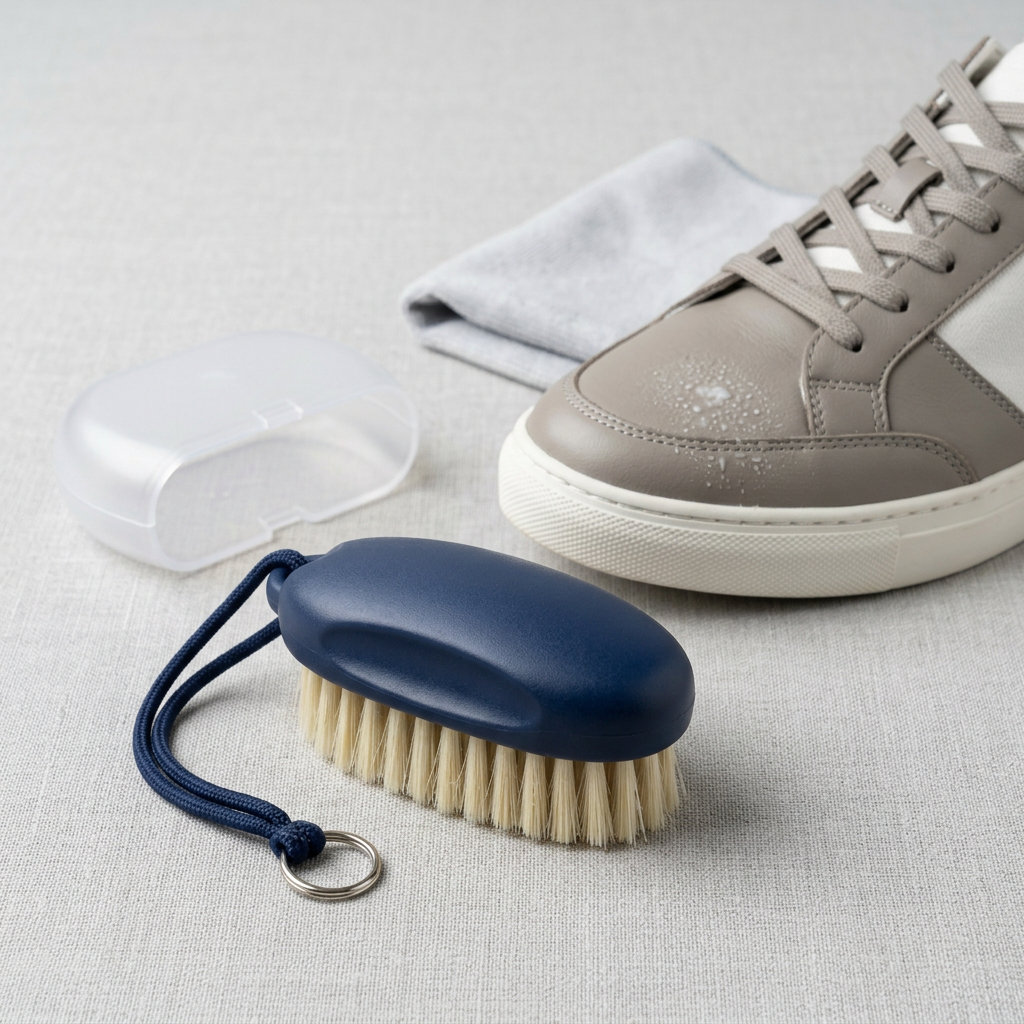 Travel shoe brush lifestyle view, AI illustration
